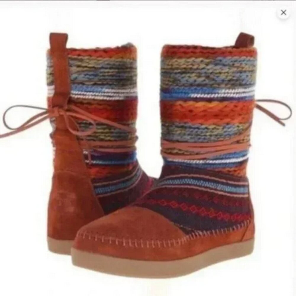 Toms Nepal cognac moccasin lace up Aztec boots size 7